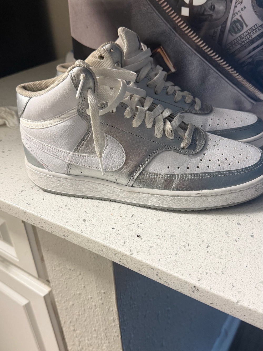 Nike Men’s High-Top Sneakers - White & Metallic Silver